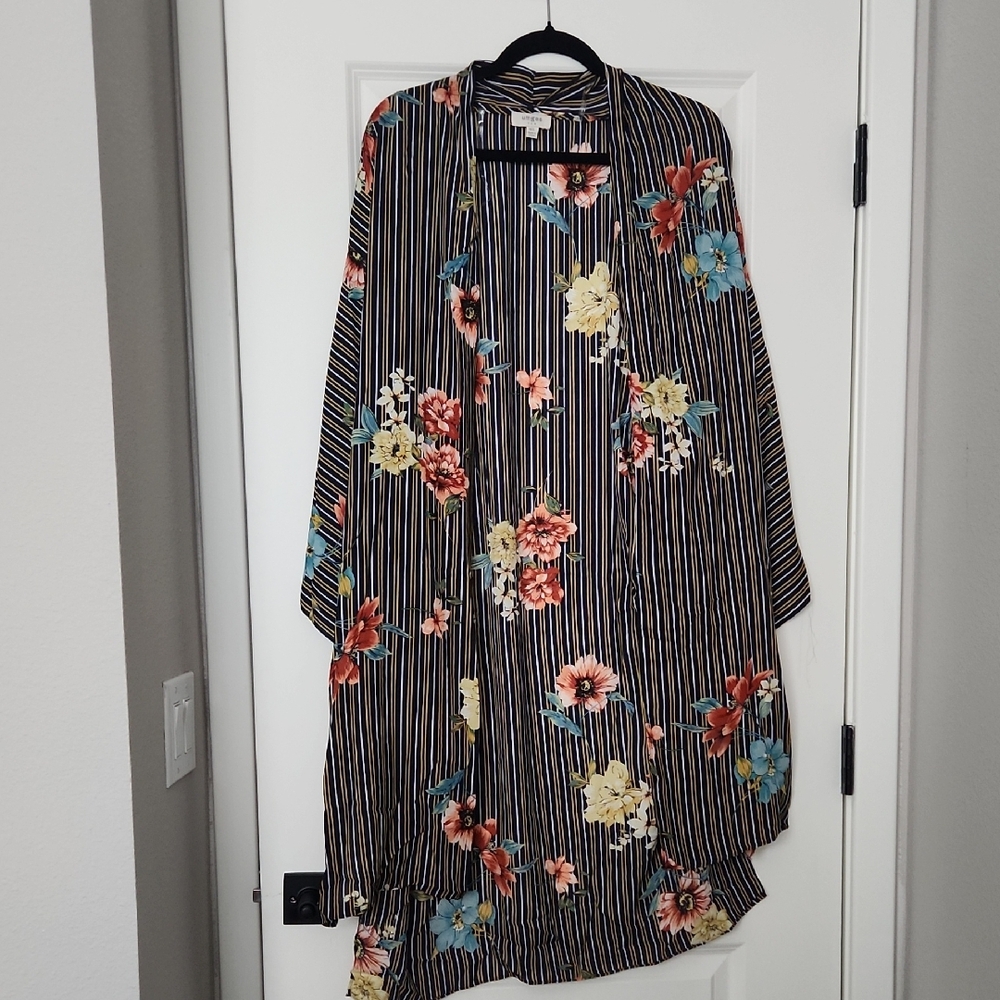 Umgee Navy and Yellow Striped Kimono - Picture 1 of 4
